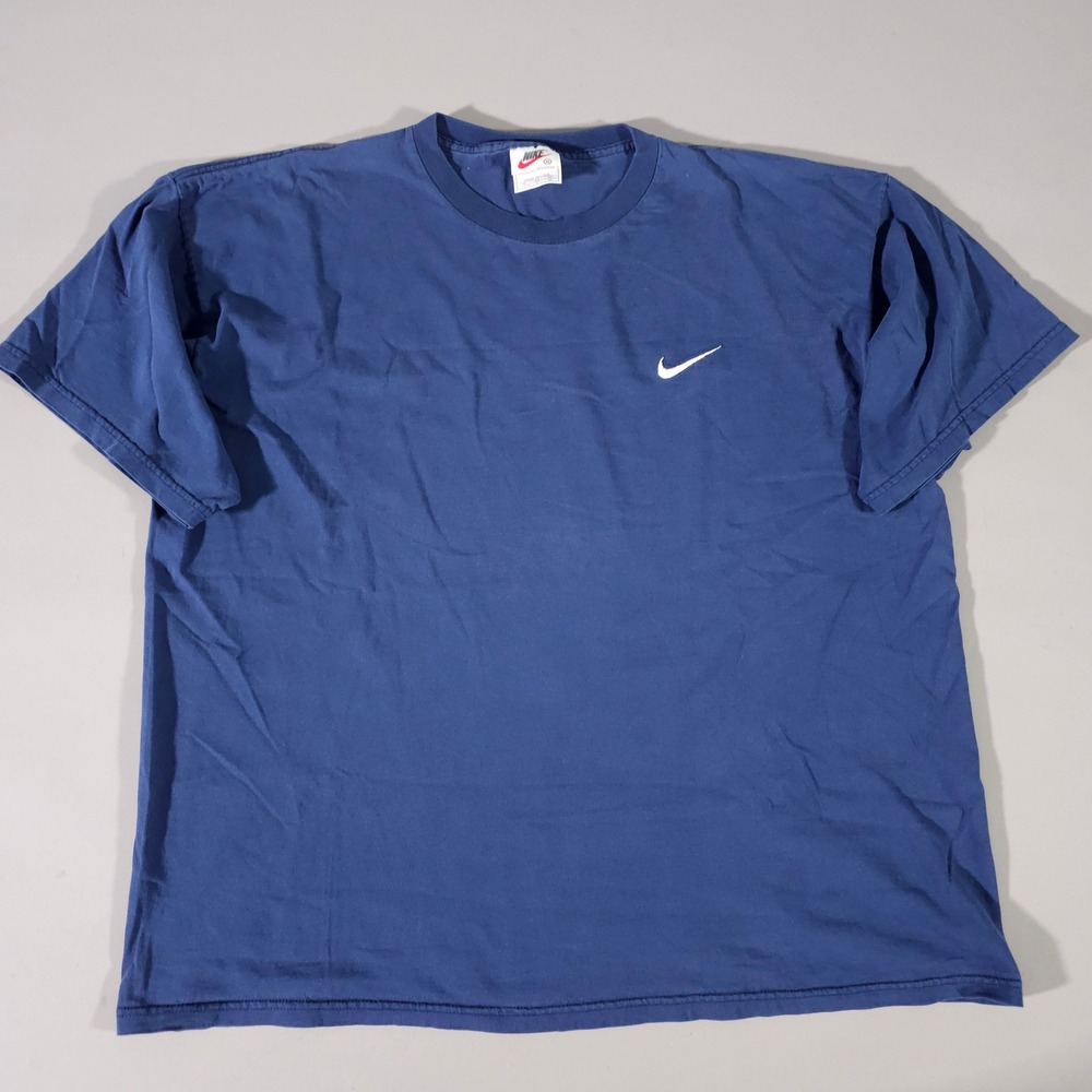 Nike T-Shirt Mens XL Blue Vintage 90s Made in USA Embroidered Swoosh TA022